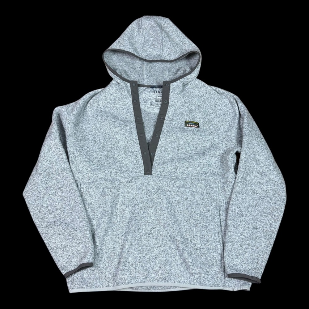 L.L. Bean Gray 100% Polyester 1/4 Snap Hoodie Sweatshirt Women's Large - Picture 1 of 8